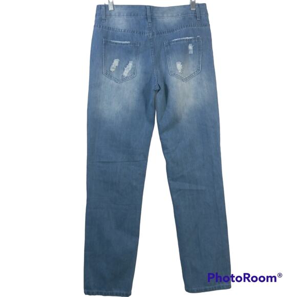 Sheilay High Waisted Ripped Leopard Patchwork Destroyed Jeans Size M - Picture 2 of 6